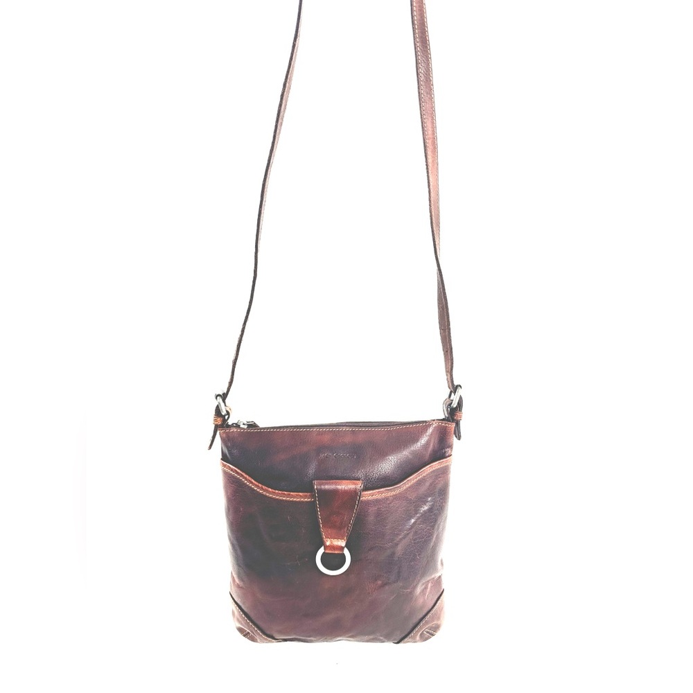 Jack Georges Brown Hand Stained Buffalo Leather Large Crossbody Bag Front Pocket